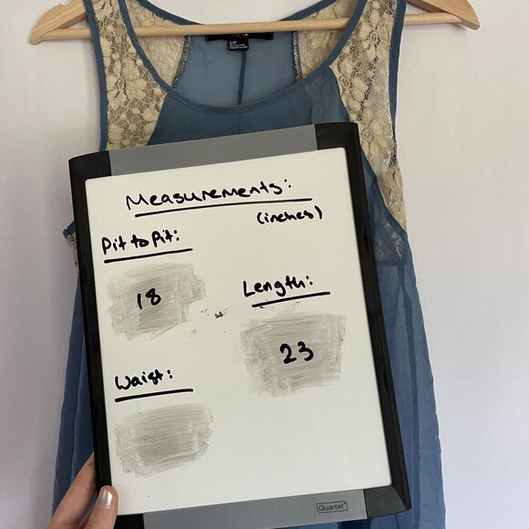 Forever 21 blue and white sheer summer sleeveless top lace detail size small - Picture 5 of 6